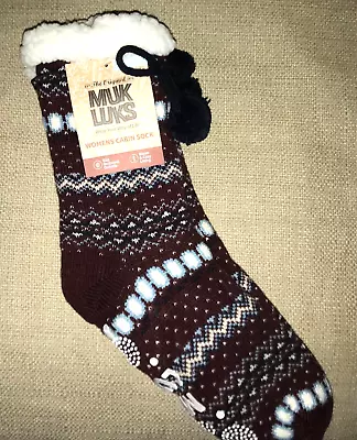 New! Women's Burgandy MUK LUKS  Cabin Sock   SLIPPER SOCKS Sz L/XL NWT • $6.99