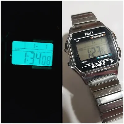 Vintage Timex LCD Indiglo Digital Watch Day Date Chronograph 1998 NEW BATTERY • $19.99