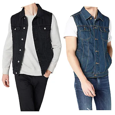 Mens Retro Denim Waistcoats Jeans Slim Fit Jacket Sleeveless Cowboy Biker Vest • £13.99