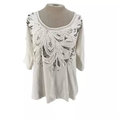 Anthropologie C. Keer Beaded Knit Top Shirt White S Small • $8.07