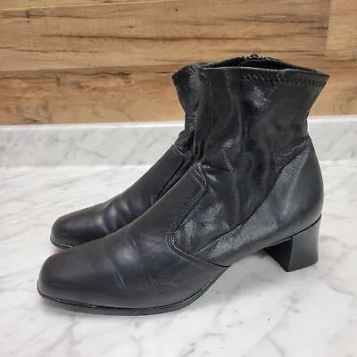 Women's Sz 8.5 M Munro Rourke Black Leather Boots Ankle Stretch Side Zip Booties • $31.20