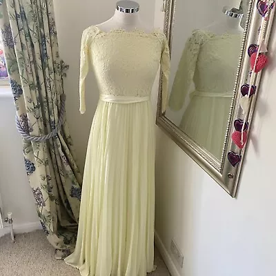 Coast Size 8 Imi Yellow Long Lace Pleated Off Shoulder Party Wedding Prom Dress • £23.50