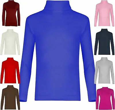  Boys Girls Kids Polo High Neck Tops Long Sleeve Plain Basic Roll Jumper T-shirt • £5.99