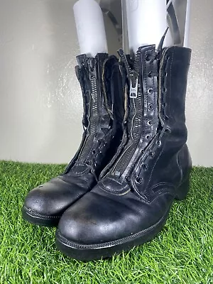 Vintage Military Issued 8  Men's Size 9R Black Leather Zip Up Combat Biker Boots • $150