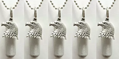 Set Of 5 Brushed Silver Bald Eagle CREMATION URNS W/Pouches Chains Fill Kit • $23.95
