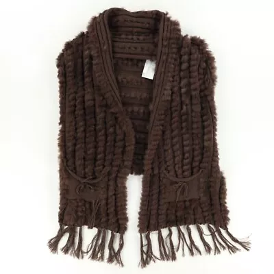 Belle Fare Rabbit Fur Fringe Sleeveless Cardigan Throw Brown Women's S • $27.49