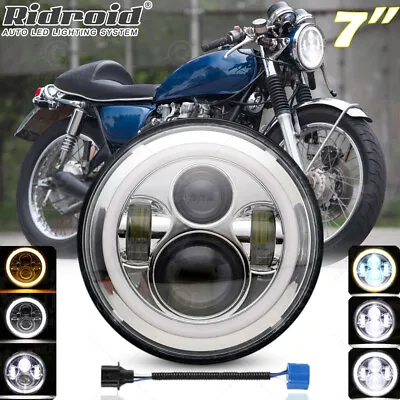Chrome 7  Inch LED Headlight Projector With Halo DRL For Honda CB550 Cafe Racer • $30.99