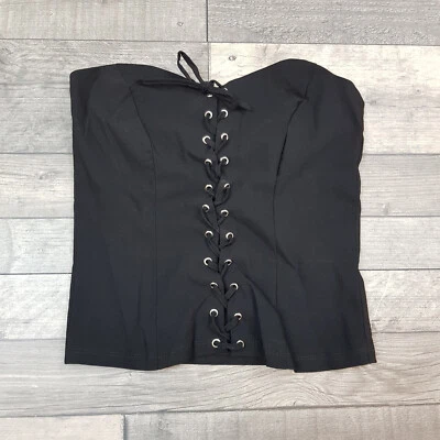 $44.83 • Buy Urban Outfitters Archive Corset Top Small 8 10 Black Lace Up Strapless BNWT