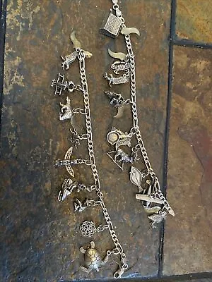 TWO Vintage Signed Sterling 925 Italy Figaro Chain Charm Bracelet With 19 Charms • $100