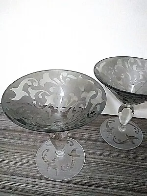 Vintage Handmade Blown Signed Michael Weems Etched Engraved Martini Glass • $110