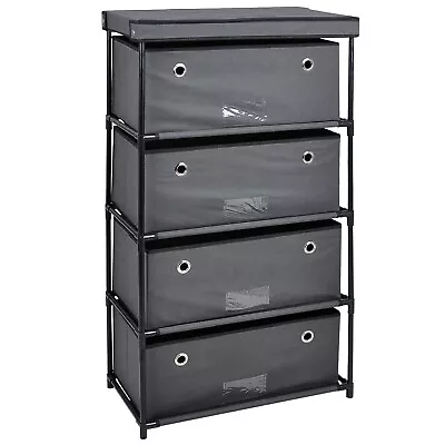 4 Drawer Wide Unit Canvas Wardrobes Multipurpose Storage Unit - Charcoal • £38.89