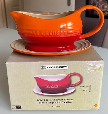 Le Creuset Stoneware Gravy Boat & Saucer Volcanic Orange 16Oz / 0.4L • £44.99