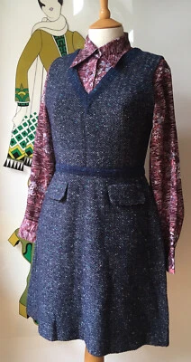 £36 • Buy VINTAGE WOOL DRESS TUNIC 60s 70s MOD TWIGGY ERA SIZE 10 VGC A LINE