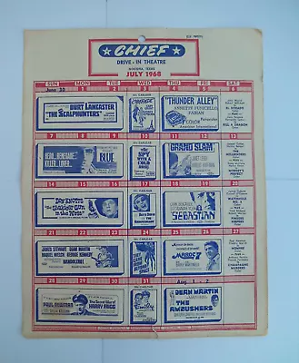 Vintage 1968 Nocona Texas Chief Drive-in Movie Theater Schedule • $25.99