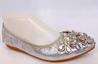 Womens Ballet Flats Slip On  Sequin Rhinestones US Size 6.5 M Silver  24662 • $12.90