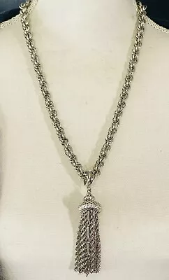 Vintage Monet Damita Silver Tone Filigree Tassel 24  Necklace Book Piece • $74