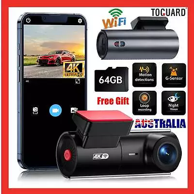 4K Dash Cams UHD 2160P  WiFi Front Dash Camera Parking Mode Car Camera 64GB Card • $84.99