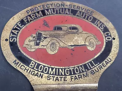 Vtg Michigan State Farm Brass Automobile License Plate Topper Bloomington Ill • $14.99