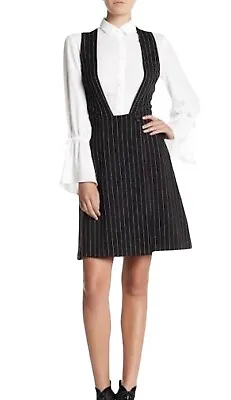 ECI New York Jumper Dress Woman’s Sz-8 Black & Ivory Pinstriped Bell Sleeves NEW • $14.99