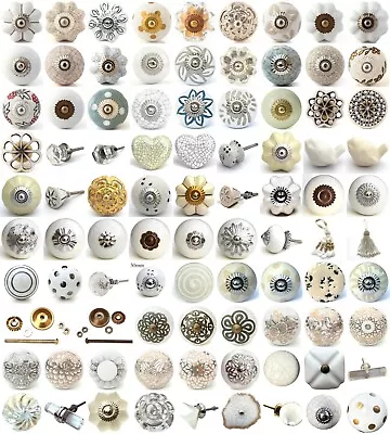 White Cream Ceramic Knobs Drawer Pulls Cupboard Door Knobs Porcelain China • £1.99