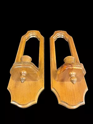 2 Vtg Homco Home Interior Oak Wood Mirror Wall Sconces • $19.99