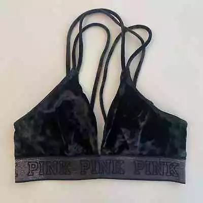 Victoria Secret PINK Velvet Unlined Bra Size XS Bralette Strappy Black • $10