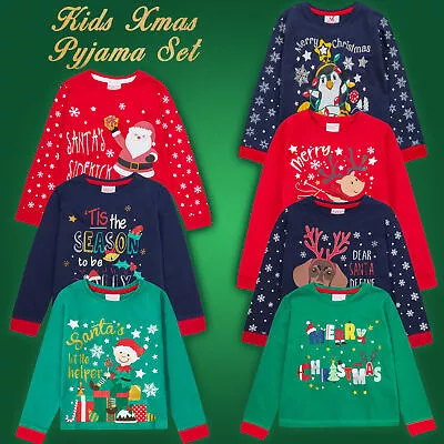 Kids Boys Girls Christmas Pyjama Set 100% Cotton Long Sleeve Xmas Eve Box Gift  • £7.19