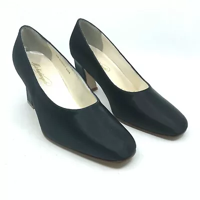 Women's Michaelangelo Satin Dress Pumps Round Toe Heel Shoe Size 5.5M Black [S7] • $24.95