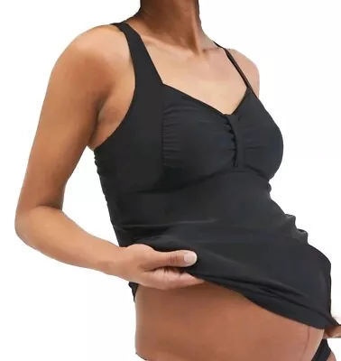 Beach Bump Motherhood Maternity Black Tankini Twist Front Ruched Womens Size L • $14.99