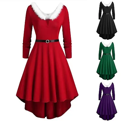 Women's Mrs. Santa Claus Costume Plus Size V-neck Long Sleeve Dress • $24.84