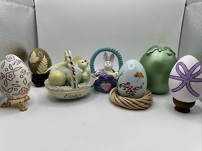 LOT OF 11-Vintage Easter Decorations Handmade Eggs Baskets Display Stands • $19.99