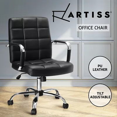 Artiss Office Chair Computer Desk Gaming Chairs PU Leather Mid Back Black • $119.95