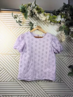 J. Crew Women's Eyelet Puff Sleeve Cotton Top Lavender Lilac Purple Size Small • $14.99