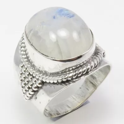 Embellished 925 Pure Silver Genuine RAINBOW MOONSTONE Gem Ring Size 6 Women Item • $24.50