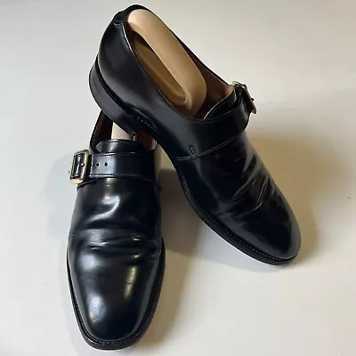 Loake Monk Shoes Black Size 10 F UK Made In England Patent Leather Men Buckled • £44.99