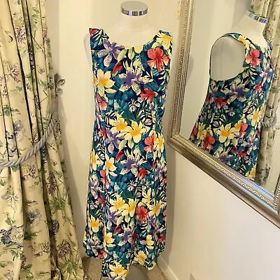 Vintage Maggie London 10 Petite 100% Silk Floral Midi Summer Occasion Dress • £15