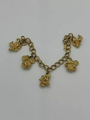 Vtg DISNEY Goldtone Charm Bracelet Mickey Goofy Donald Minnie Pluto • $18