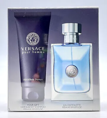 Versace Pour Homme Men 2pc Set 3.4 Oz Edt Spray & 3.4 Oz Body Shampoo Nib Sealed • $59.90
