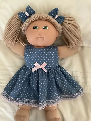 DOLLS CLOTHES - DRESS & BOWS  Fit 16  CABBAGE PATCH : Chambray Small Flowers • $9.95