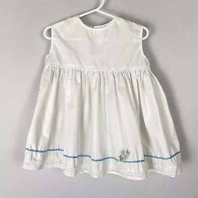 Vintage Baby Girl Dress Overlay 12-24 Months? White Blue Green Embellished Lace • $11.99