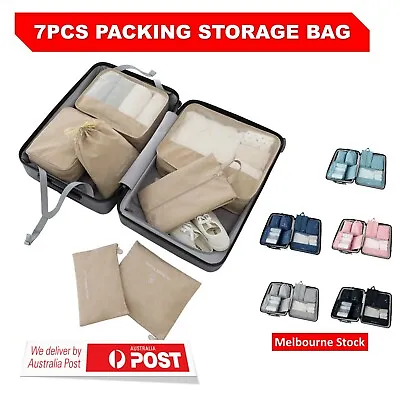 $20.95 • Buy 7Pcs Packing Cubes Travel Pouches Luggage Organiser Clothes Suitcase Storage Bag