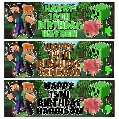 MINECRAFT Personalised Birthday Banners - Minecraft Birthday Banners - Minecraft • £5.99