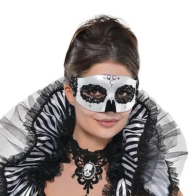Day Of The Dead Mask Halloween Ladies Skull Fancy Dress Accessory Skeleton • £6.22