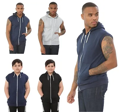 New Men's Sleeveless Hoodie Zip Up Hooded Sweatshirt Top Gilet Fleece Jacket • £11.99