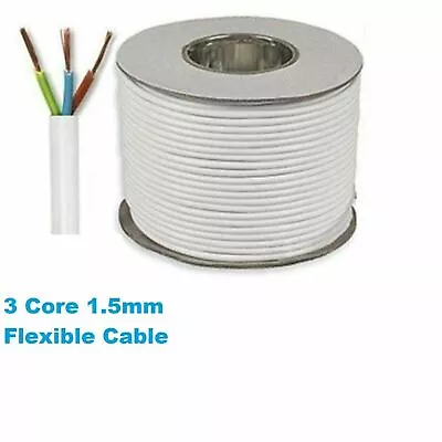 White 3 Core Flexible Flex Mains Wire Cable 1m - 100m 1.5mm 13Amp 3183Y • £126.57