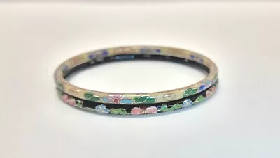 VTG Lot Of 2 Chinese Cloisonné Enamel Floral Bangle Bracelets: Black & White • $13