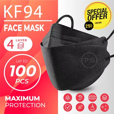 4-Layer Filter KF94 Disposable Face Mask - Protective 3D Mouth Cover Adult/Kids • $11.90