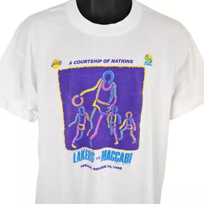 Los Angeles Lakers T Shirt Mens Size Large Vintage 90s 1990 Maccabi Tel Aviv • $119.99