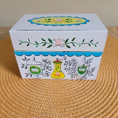 Vintage Tin Recipe Box Metal Retro Kitchen Decor Herbs Spices Design J Chen & Co • $12.88