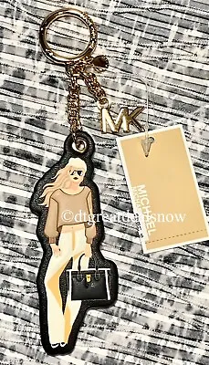 NEW Michael Kors Jet Set Girls Brown Multi Leather Keychain Ring KeyFob • $41.98